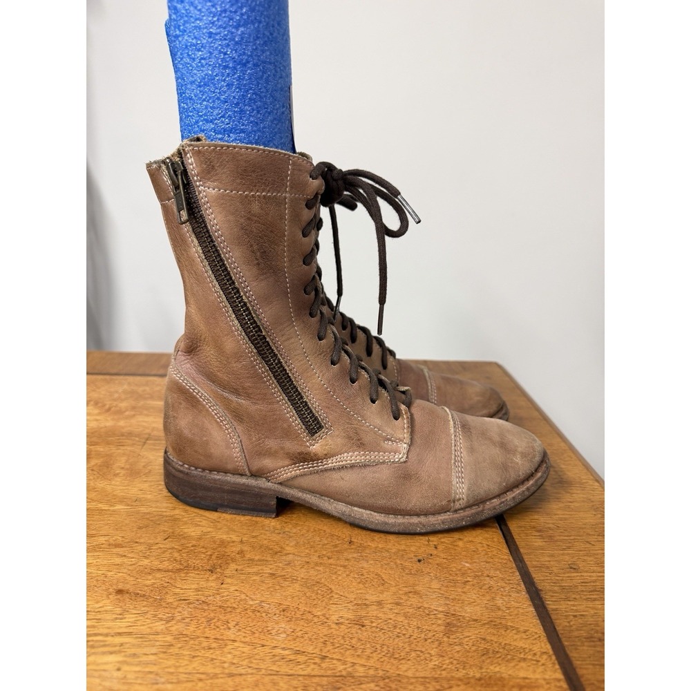 Bed Stu 6 Cobbler Series Distress Lace Up Double Zipper Soft Brown Leather Boots